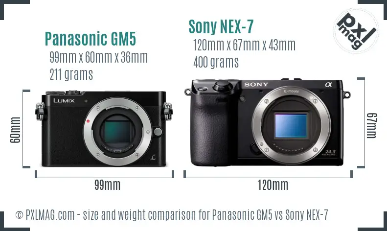Panasonic GM5 vs Sony NEX-7 size comparison
