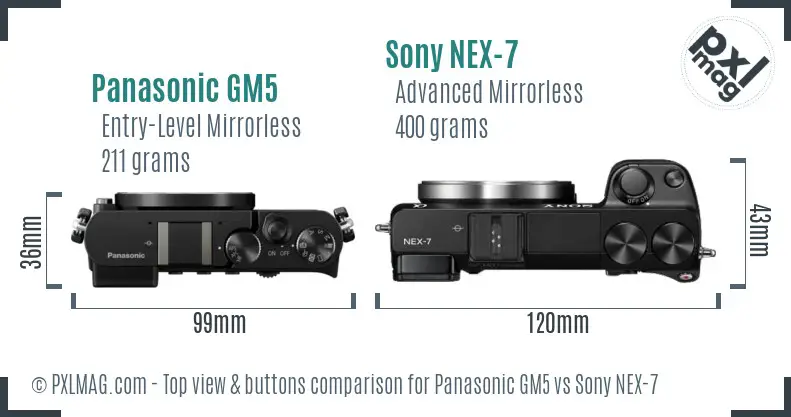 Panasonic GM5 vs Sony NEX-7 top view buttons comparison