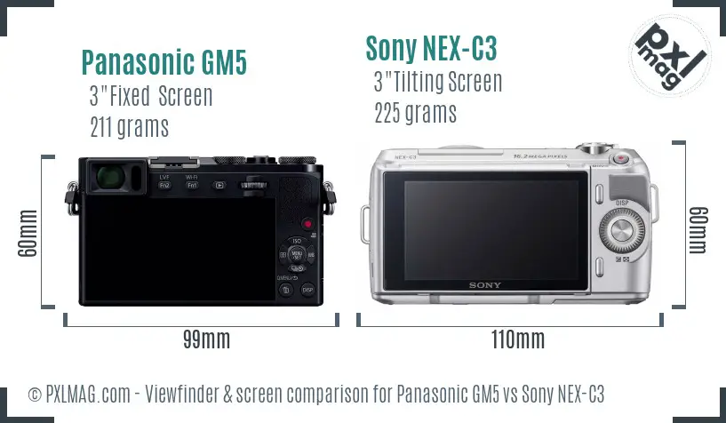 Panasonic GM5 vs Sony NEX-C3 Screen and Viewfinder comparison