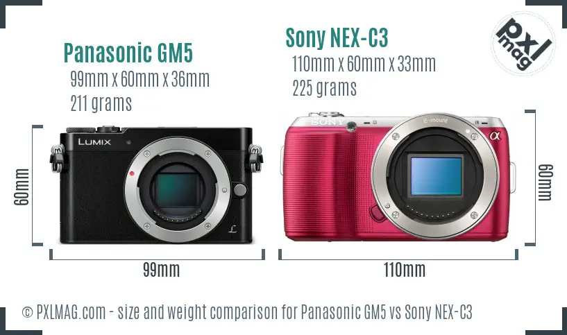 Panasonic GM5 vs Sony NEX-C3 size comparison
