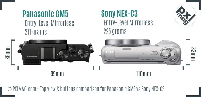 Panasonic GM5 vs Sony NEX-C3 top view buttons comparison