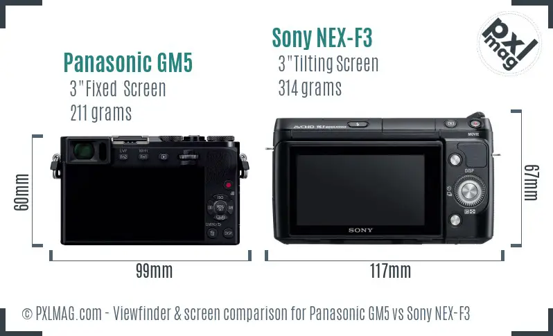 Panasonic GM5 vs Sony NEX-F3 Screen and Viewfinder comparison