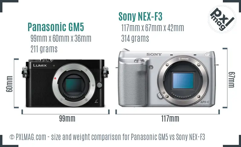 Panasonic GM5 vs Sony NEX-F3 size comparison