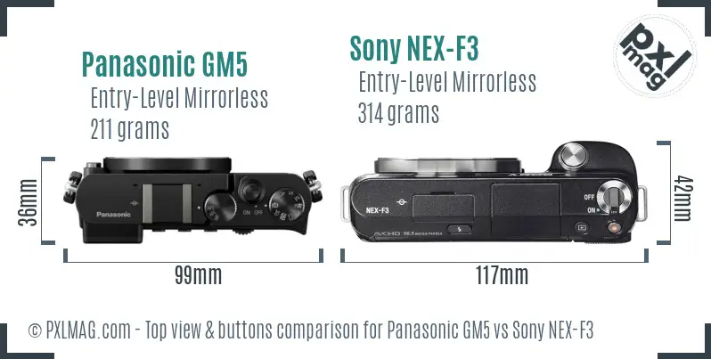 Panasonic GM5 vs Sony NEX-F3 top view buttons comparison
