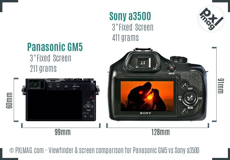 Panasonic GM5 vs Sony a3500 Screen and Viewfinder comparison