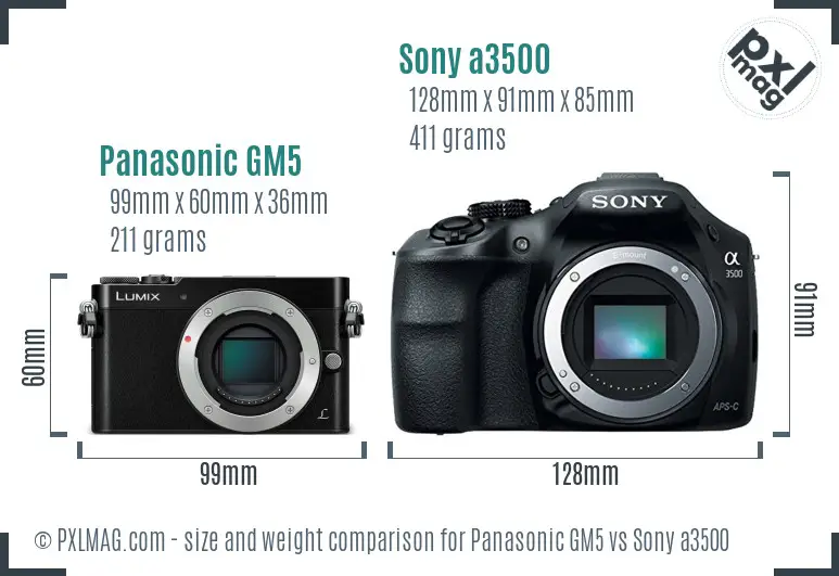 Panasonic GM5 vs Sony a3500 size comparison