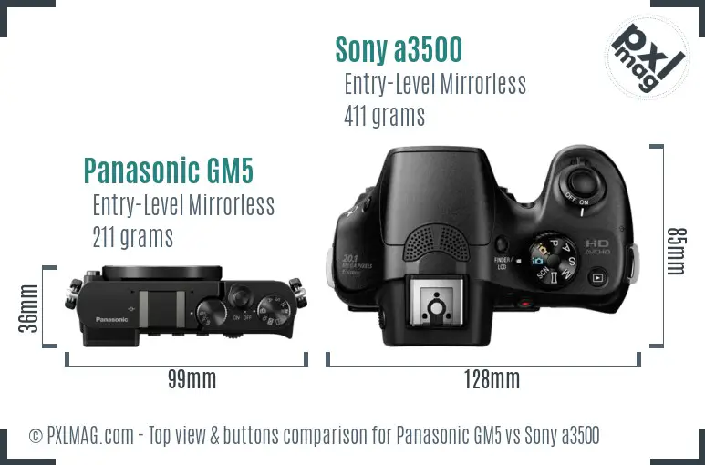 Panasonic GM5 vs Sony a3500 top view buttons comparison