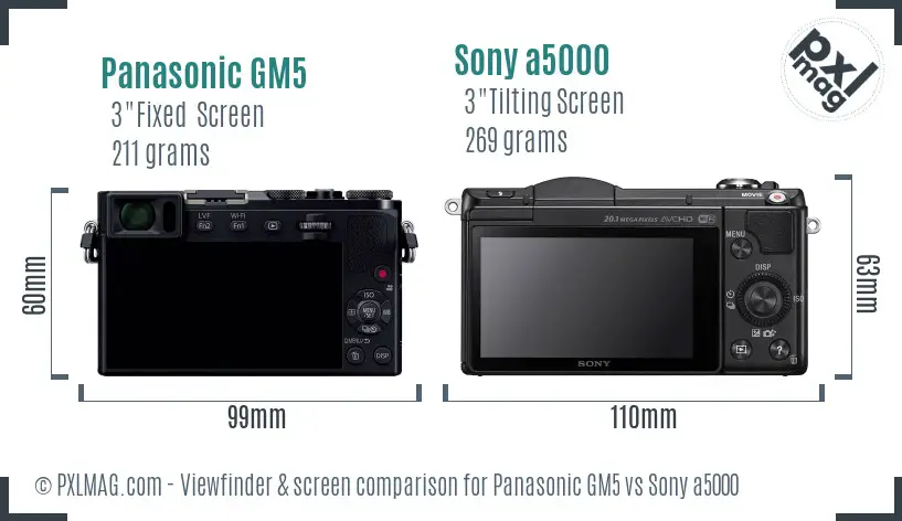 Panasonic GM5 vs Sony a5000 Screen and Viewfinder comparison