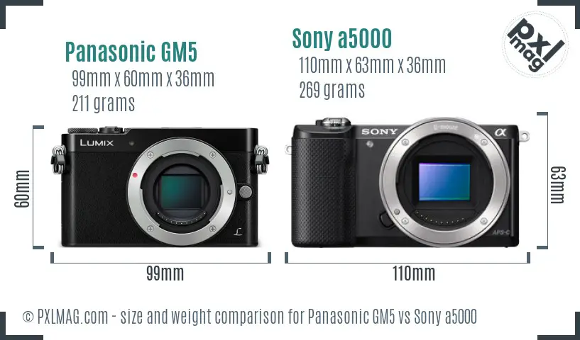 Panasonic GM5 vs Sony a5000 size comparison