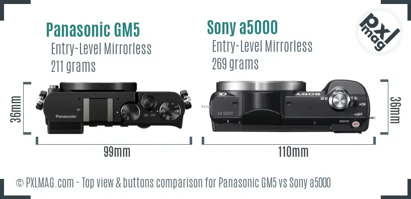 Panasonic GM5 vs Sony a5000 top view buttons comparison