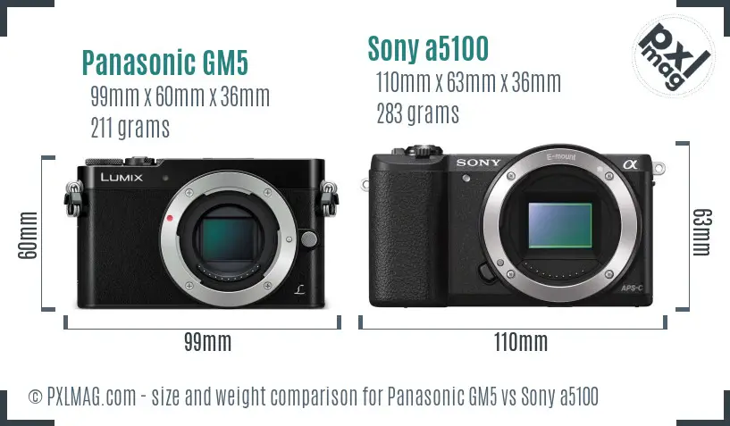 Panasonic GM5 vs Sony a5100 size comparison