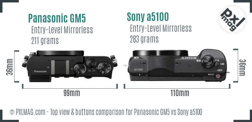 Panasonic GM5 vs Sony a5100 top view buttons comparison