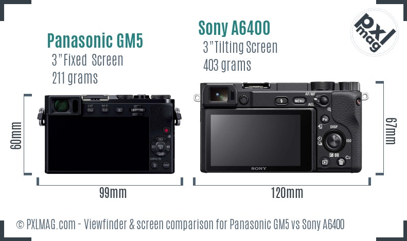 Panasonic GM5 vs Sony A6400 Screen and Viewfinder comparison