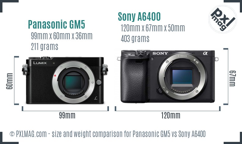 Panasonic GM5 vs Sony A6400 size comparison Panasonic GM5 vs Sony A6400 size comparison