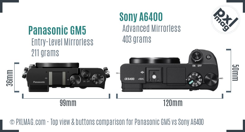Panasonic GM5 vs Sony A6400 top view buttons comparison