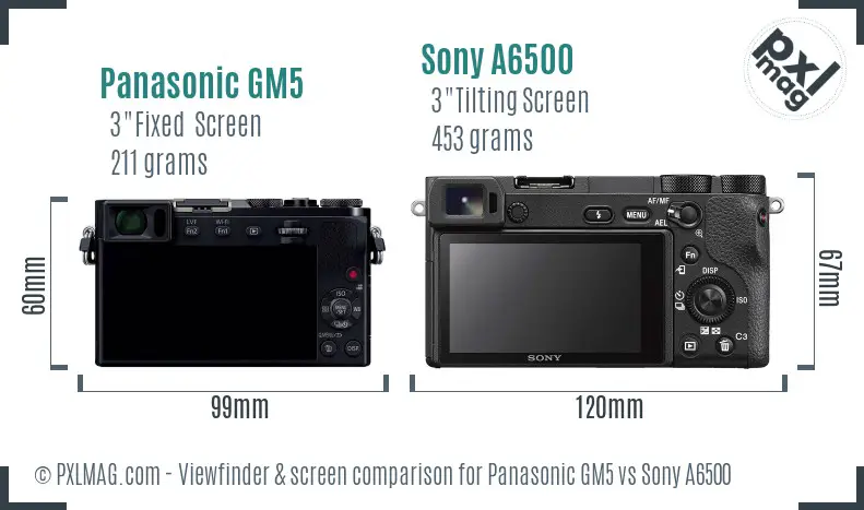 Panasonic GM5 vs Sony A6500 Screen and Viewfinder comparison