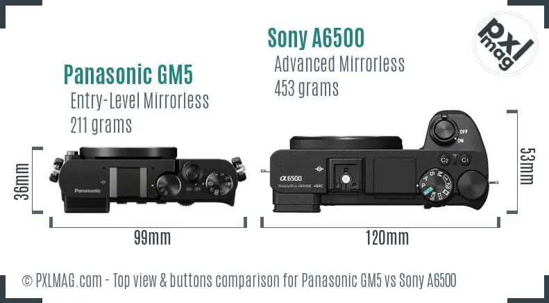 Panasonic GM5 vs Sony A6500 top view buttons comparison