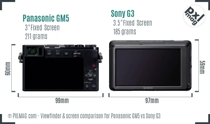 Panasonic GM5 vs Sony G3 Screen and Viewfinder comparison