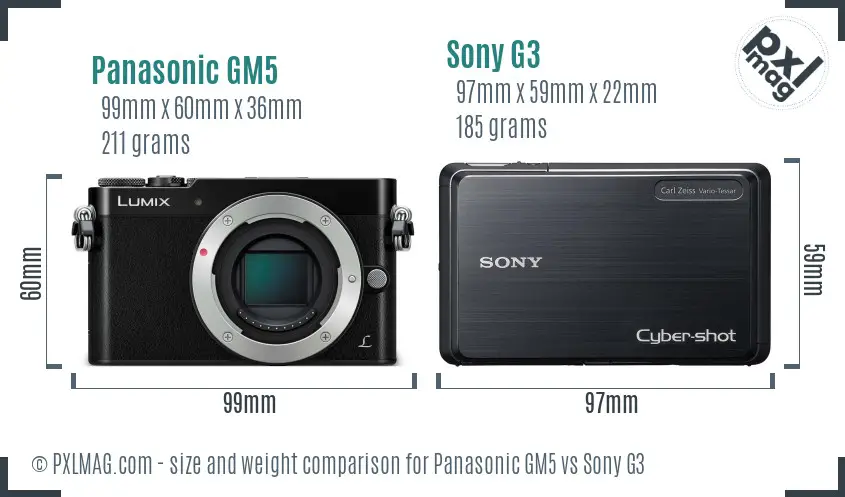 Panasonic GM5 vs Sony G3 size comparison