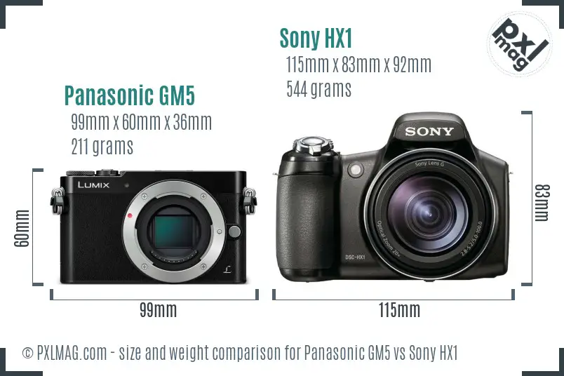 Panasonic GM5 vs Sony HX1 size comparison