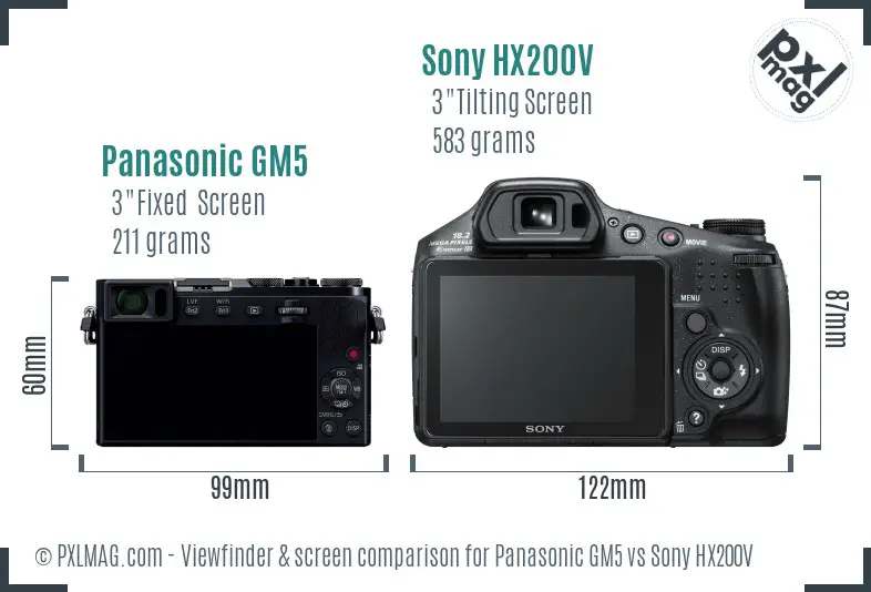 Panasonic GM5 vs Sony HX200V Screen and Viewfinder comparison