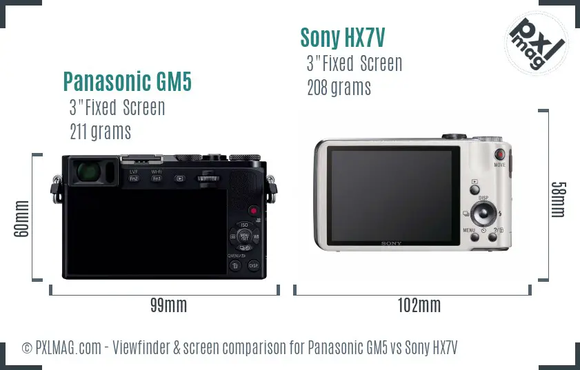 Panasonic GM5 vs Sony HX7V Screen and Viewfinder comparison