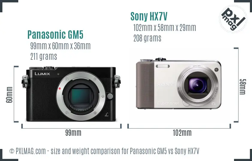 Panasonic GM5 vs Sony HX7V size comparison