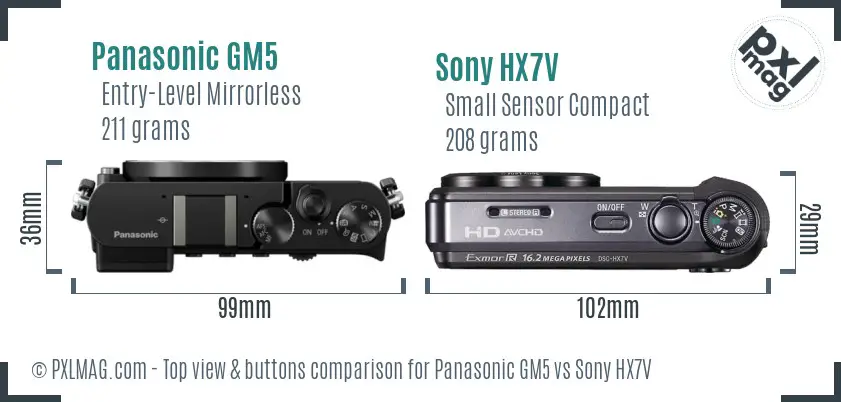 Panasonic GM5 vs Sony HX7V top view buttons comparison