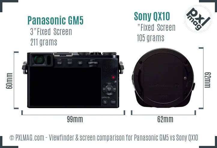 Panasonic GM5 vs Sony QX10 Screen and Viewfinder comparison