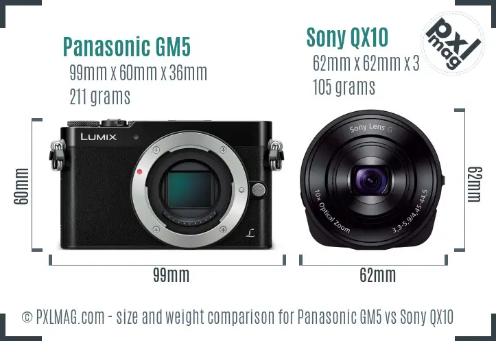 Panasonic GM5 vs Sony QX10 size comparison