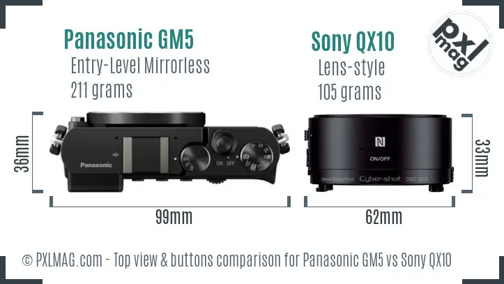 Panasonic GM5 vs Sony QX10 top view buttons comparison