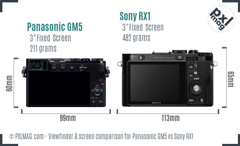 Panasonic GM5 vs Sony RX1 Screen and Viewfinder comparison