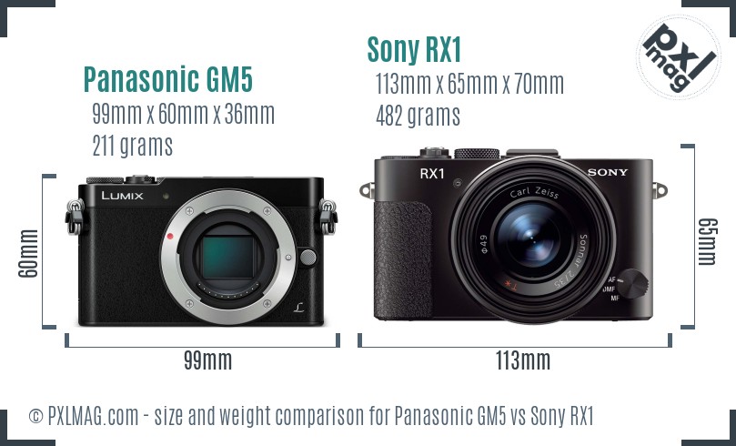 Panasonic GM5 vs Sony RX1 size comparison