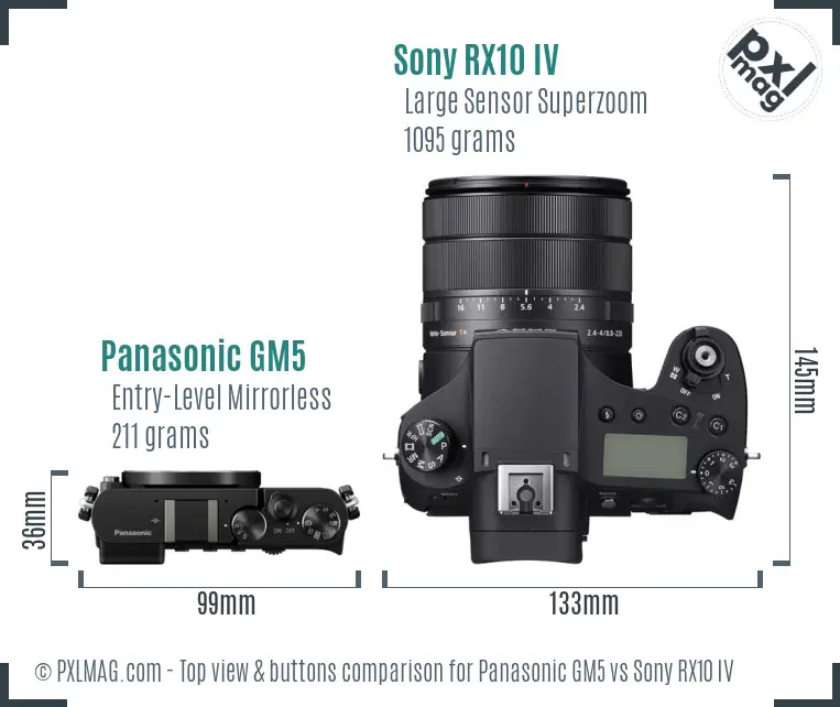 Panasonic GM5 vs Sony RX10 IV top view buttons comparison