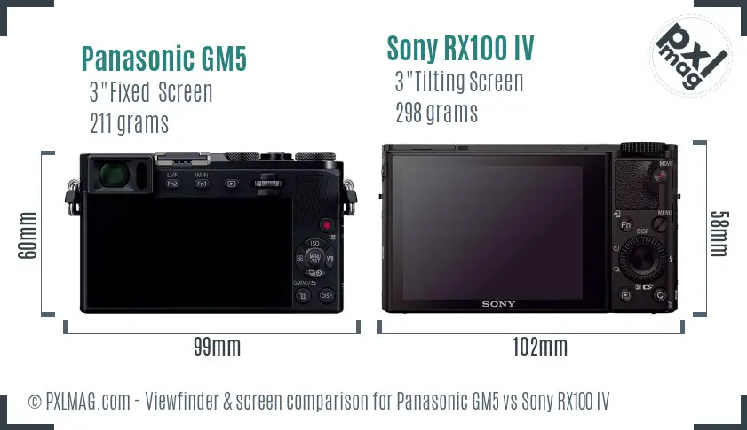 Panasonic GM5 vs Sony RX100 IV Screen and Viewfinder comparison