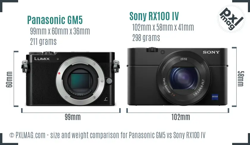 Panasonic GM5 vs Sony RX100 IV size comparison