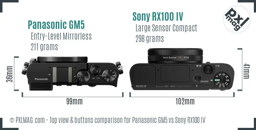 Panasonic GM5 vs Sony RX100 IV top view buttons comparison