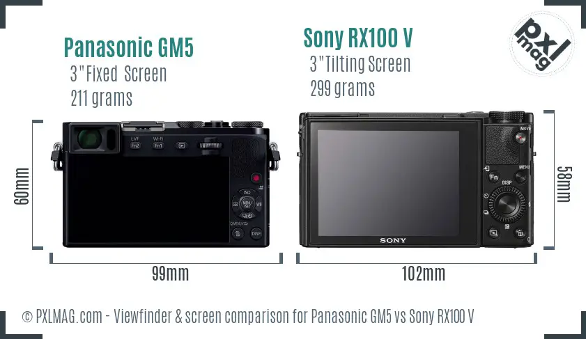 Panasonic GM5 vs Sony RX100 V Screen and Viewfinder comparison