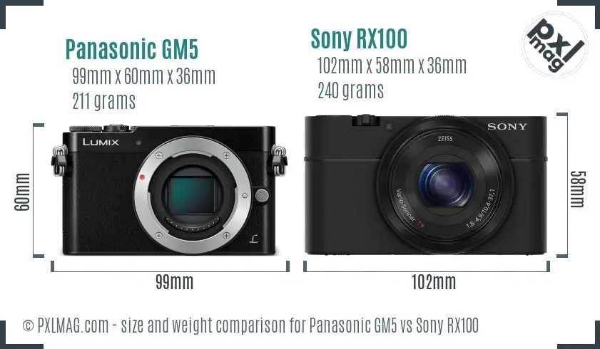 Panasonic GM5 vs Sony RX100 size comparison