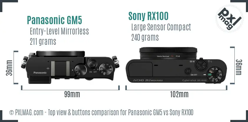 Panasonic GM5 vs Sony RX100 top view buttons comparison