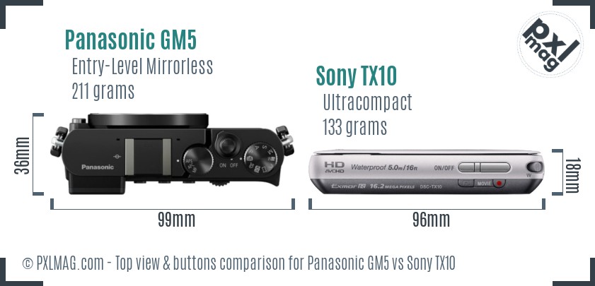 Panasonic GM5 vs Sony TX10 top view buttons comparison