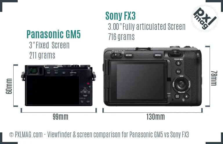 Panasonic GM5 vs Sony FX3 Screen and Viewfinder comparison