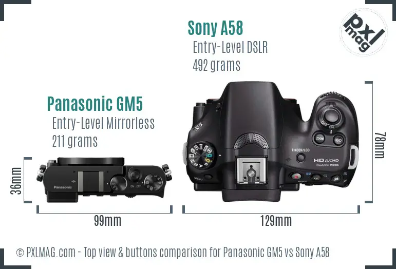 Panasonic GM5 vs Sony A58 top view buttons comparison