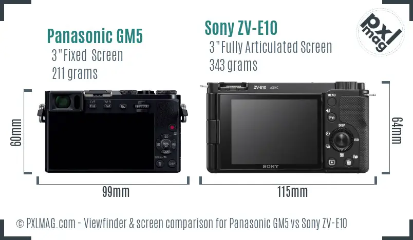 Panasonic GM5 vs Sony ZV-E10 Screen and Viewfinder comparison