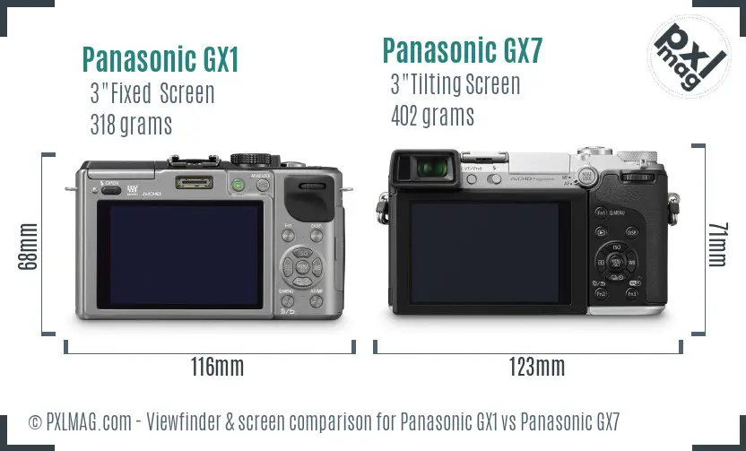 Panasonic GX1 vs Panasonic GX7 Screen and Viewfinder comparison