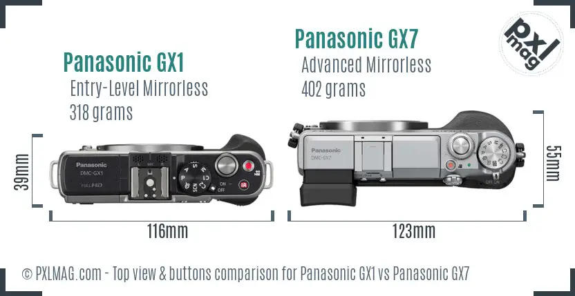 Panasonic GX1 vs Panasonic GX7 top view buttons comparison