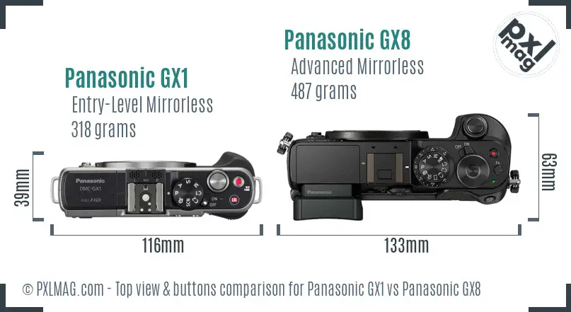 Panasonic GX1 vs Panasonic GX8 top view buttons comparison