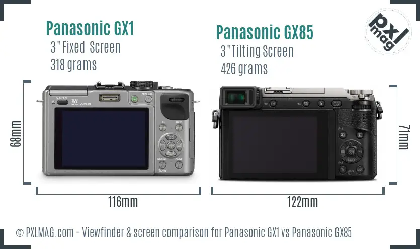 Panasonic GX1 vs Panasonic GX85 Screen and Viewfinder comparison