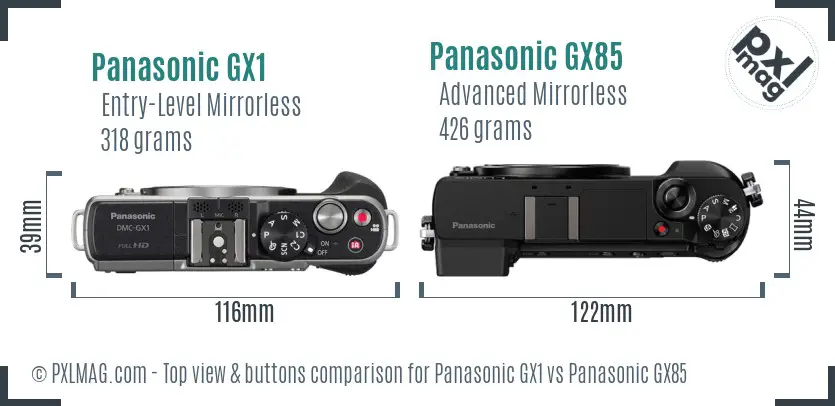 Panasonic GX1 vs Panasonic GX85 top view buttons comparison