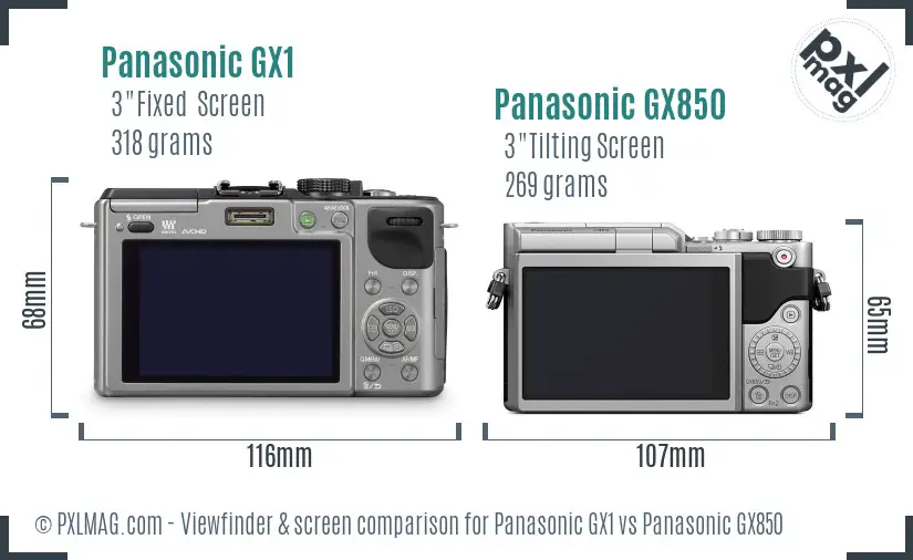 Panasonic GX1 vs Panasonic GX850 Screen and Viewfinder comparison